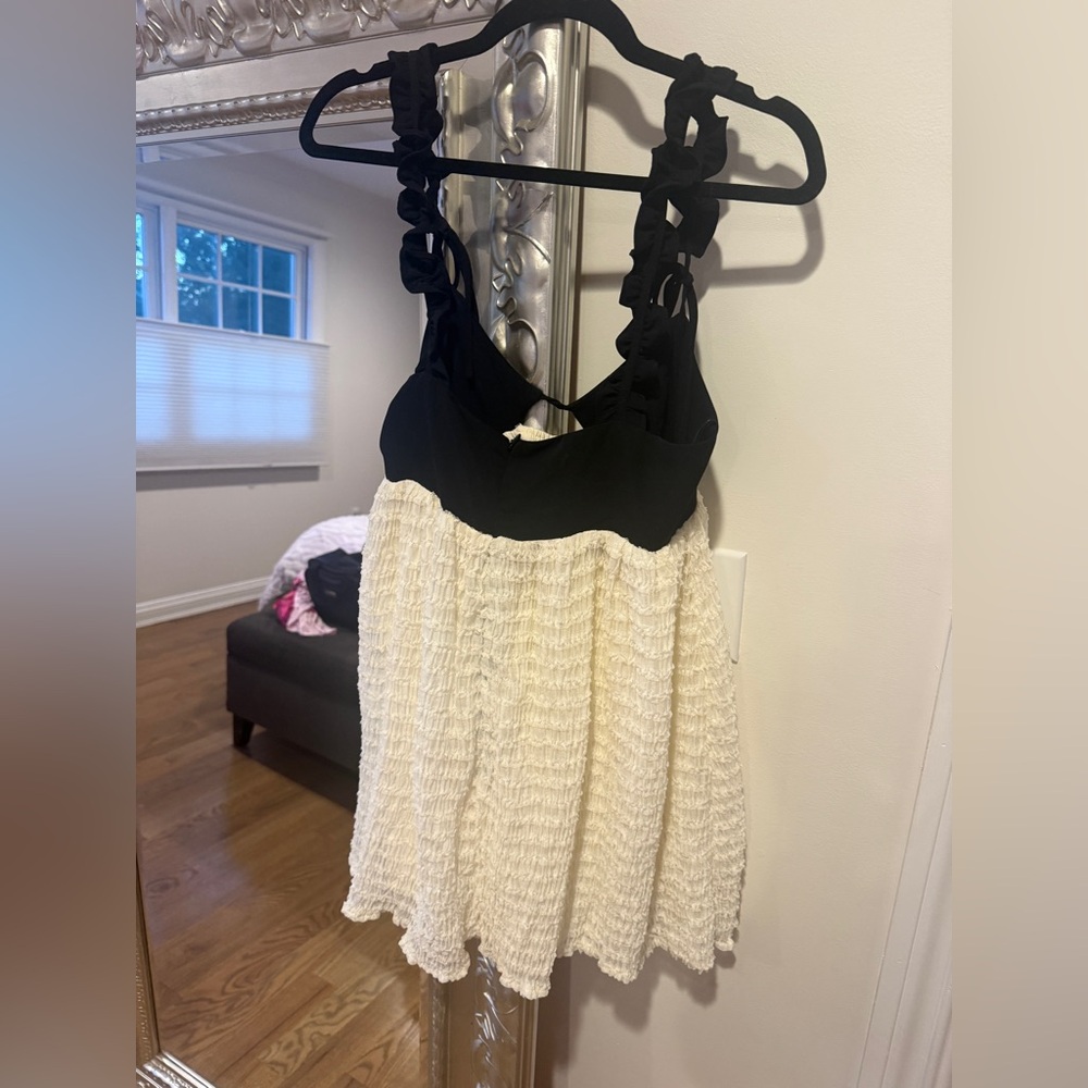 Blue Blush Black and Cream Mini Dress